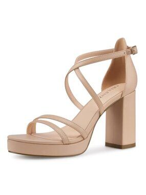 Women Strappy Platform Heels 3.4 Inch Block Chunky High Heels Open Toe Ankle